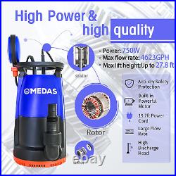 1HP 750W 4623GPH Submersible Sump Pump Electric 3 in 1 Clean/Dirty Water Utility