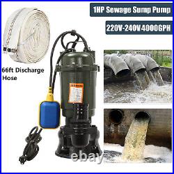 1HP 750W Cast Iron Sewage Submersibl Sump Pump 4000GPH with66ft HOSE 110V/220V