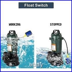 1HP 750W Submersible Sewage Sump Pump WithFloat Heavy Duty Cast Iron 4000GPH 220V