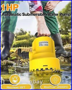 1HP Automatic Submersible Water Pump, 2800 GPH Sump Pump for Pool Draining, 1