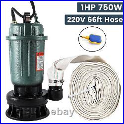 1HP Cast Iron Sewage Submersibl Pump 4000GPH with66ft HOSE Float Switch 220-240V