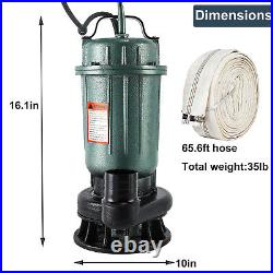 1HP Cast Iron Sewage Submersibl Pump 4000GPH with66ft HOSE Float Switch 220-240V