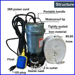 1HP Cast Iron Submersible Sewage Pump 4000GPH with66ft Hose Float Switch 220V-240V