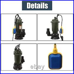 1HP Submersible Sewage Pump 750W Cast Iron Sump Pump 4000GPH with66FT Hose 220V