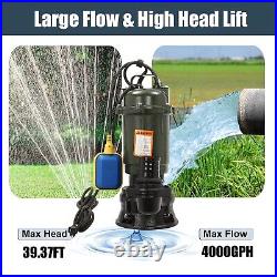 1HP Submersible Sewage Pump 750W Cast Iron Sump Pump 4000GPH with66FT Hose 220V