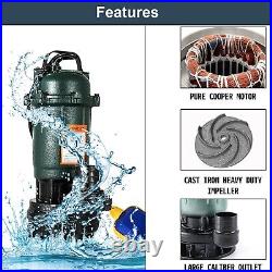 1HP Submersible Sewage Pump 750W Cast Iron Sump Pump 4000GPH with66FT Hose 220V