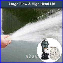 1HP Submersible Sewage Pump 750W Cast Iron Sump Pump 4000GPH with66FT Hose 220V