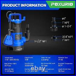 1HP Sump Pump, 5000GPH Automatic Basement Sump Pump with Float Switch, 750W S