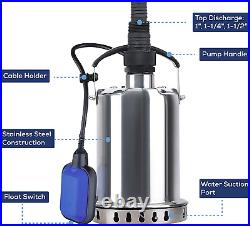 1/2HP 1850 GPH Submersible Pump Stainless Steel Portable Sump Pumps Electric Tra