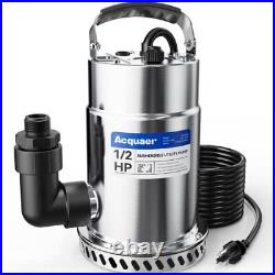 1/2HP Submersible Utility Pump, 3030GPH Stainless Steel Sump Pump, Water Remo