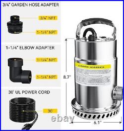 1/2HP Submersible Utility Pump Stainless Steel Sump Pump Water Removal 3030GPH