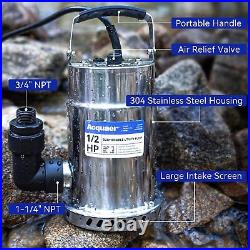 1/2HP Sump Pump Submersible Utility Stainless Steel Water Removal Basement Pool