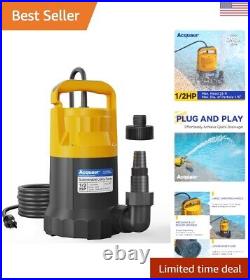 1/2HP Sump Pump Submersible Water Pump for Hot Tub, Pools, Basements 2906GPH