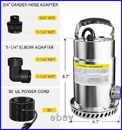 1/2 HP Submersible Utility Pump 3030 GPH Stainless Steel Sump Pump Water Removal