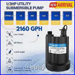 1/3HP Submersible Water Pump 2160GPH Sump Pump Draining Basement Hot Tub Pool