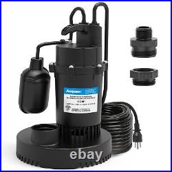 1/3HP Sump Pump, 3040GPH Submersible Clean/Dirty Water Pump with Automatic Fl