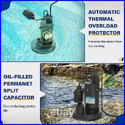 1/3HP Sump Pump, 3040GPH Submersible Clean/Dirty Water Pump with Automatic Fl