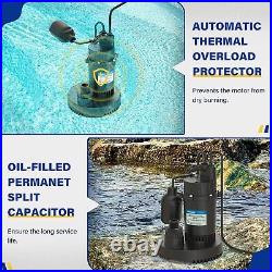 1/3HP Sump Pump Submersible Clean/Dirty Water Pump with Automatic Float Switch