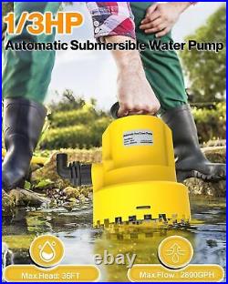 1/3 HP Automatic Submersible Water Pump, 2800 GPH Sump Pump for Pool Draining