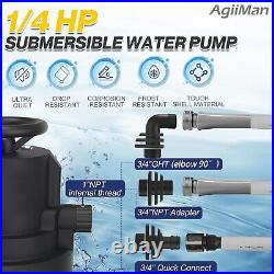 1/4 HP Automatic Submersible Water Pump, 2200 GPH Sump Pump Utility Pump for
