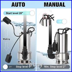 1.5HP 4250GPH Stainless Steel Water Sump Pump Clean/Dirty Submersible Pump Auto