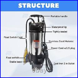 1.5HP Sewage Grinder Sump Pump WithFloat Heavy Duty Stainless Steel 6000GPH 110V