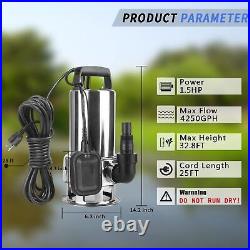 1.5HP Stainless steel Submersible CleanDirty Water Sump Pump Garden Pond Float