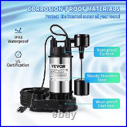 1.5 HP Submersible Cast Iron and Steel Sump Pump, 6000 GPH Submersible Water Pum
