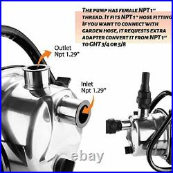 1.6HP Shallow Well Sump Pump Garden Pump, Stainless Steel Portable Transfer