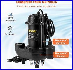 3/4 HP Submersible Sewage Pump, 5880 GPH Larger-Flow, Cast Iron Sump Pump Black