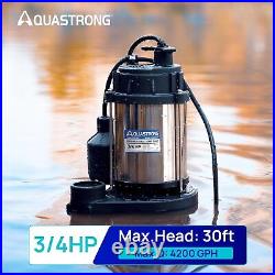 4200 GPH Stainless Steel and Thermoplastic Submersible Wa. 3/4 HP Sump Pump