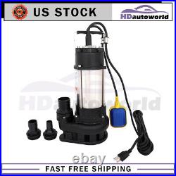 750W 1HP Sewage Pump 6340GPH 110V 62ft Stainless Steel Submersible Sump Water