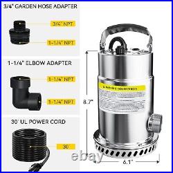 Acquaer 1/2HP Submersible Utility Pump, 3030GPH Stainless Steel Sump Pump, Wa