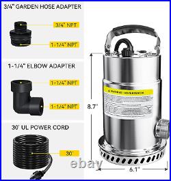 Acquaer 1/2HP Submersible Utility Pump, 3030GPH Stainless Steel Sump Pump, Water