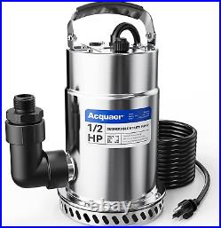 Acquaer 1/2HP Submersible Utility Pump, 3030GPH Stainless Steel Sump Pump, Water