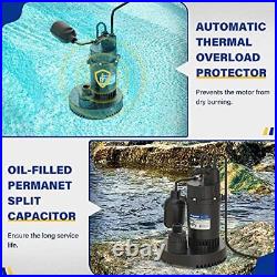 Acquaer 1/2HP Sump Pump, 4060GPH Submersible Clean/Dirty Water Pump with