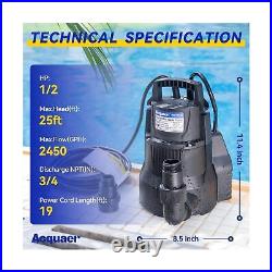 Acquaer 1/2 HP Automatic Sump Pump, 2450 GPH Submersible Water Pump with 3/4&#82