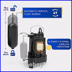 Acquaer 1/3 HP Submersible Sump Pump, 3150 GPH Cast Iron Sewage/Effluent Pump wi