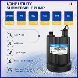 Acquaer 1/3 HP Submersible Water Pump 2160GPH Sump Pump Thermoplastic Utility