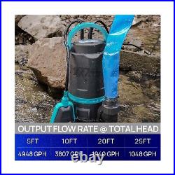 Aquastrong 1HP Sump Pump 4948GPH Submersible Clean/Dirty Water Pump with Floa