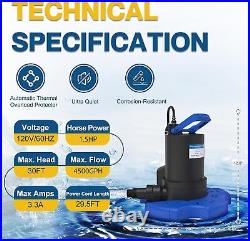 Automatic Pool Cover Pump 1.5HP 4500GPH Pool Cover Pump Above Ground Sump Pump