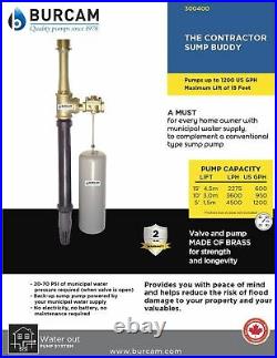 Bur-Cam 300400 Burcam Emergency Water Powered Backup Sump Pump, Brass