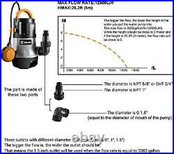 DEKO Sump Pump 1HP 750W 3302GPH Submersible Clean/Dirty Water Pump