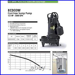 ECO-FLO Products ECD33W Cast Iron Sump Pump with Wide Angle Switch, 1/3 HP