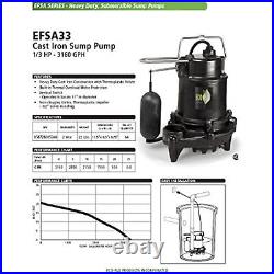 ECO-FLO Products EFSA33 1/3 hp 3160 GPH Cast Iron Sump Pump with Vertical