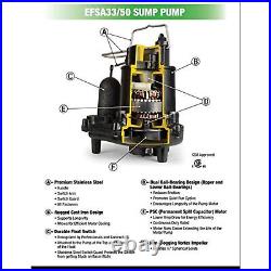 ECO-FLO Products EFSA33 1/3 hp 3160 GPH Cast Iron Sump Pump with Vertical