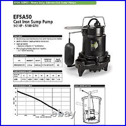 ECO-FLO Products EFSA50 1/2 hp 5100 GPH Cast Iron Sump Pump with Vertical