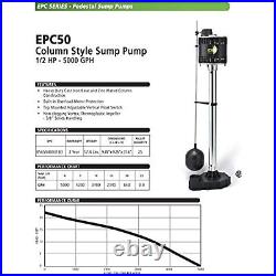ECO-FLO Products EPC50 Pedestal Sump Pump with Vertical Float Switch, 1/2 HP