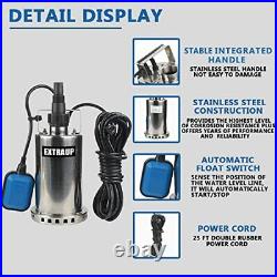 EXTRAUP 1HP 3000 GPH Stainless Steel Submersible Clean Water Transfer Pump Pool