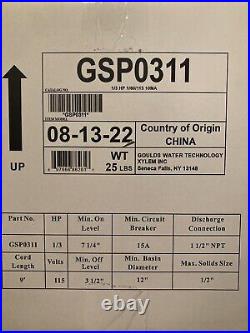 Goulds GSP Series- 1/3 HP Cast iron Sump/Effluent Pump + Vertical Float Switch